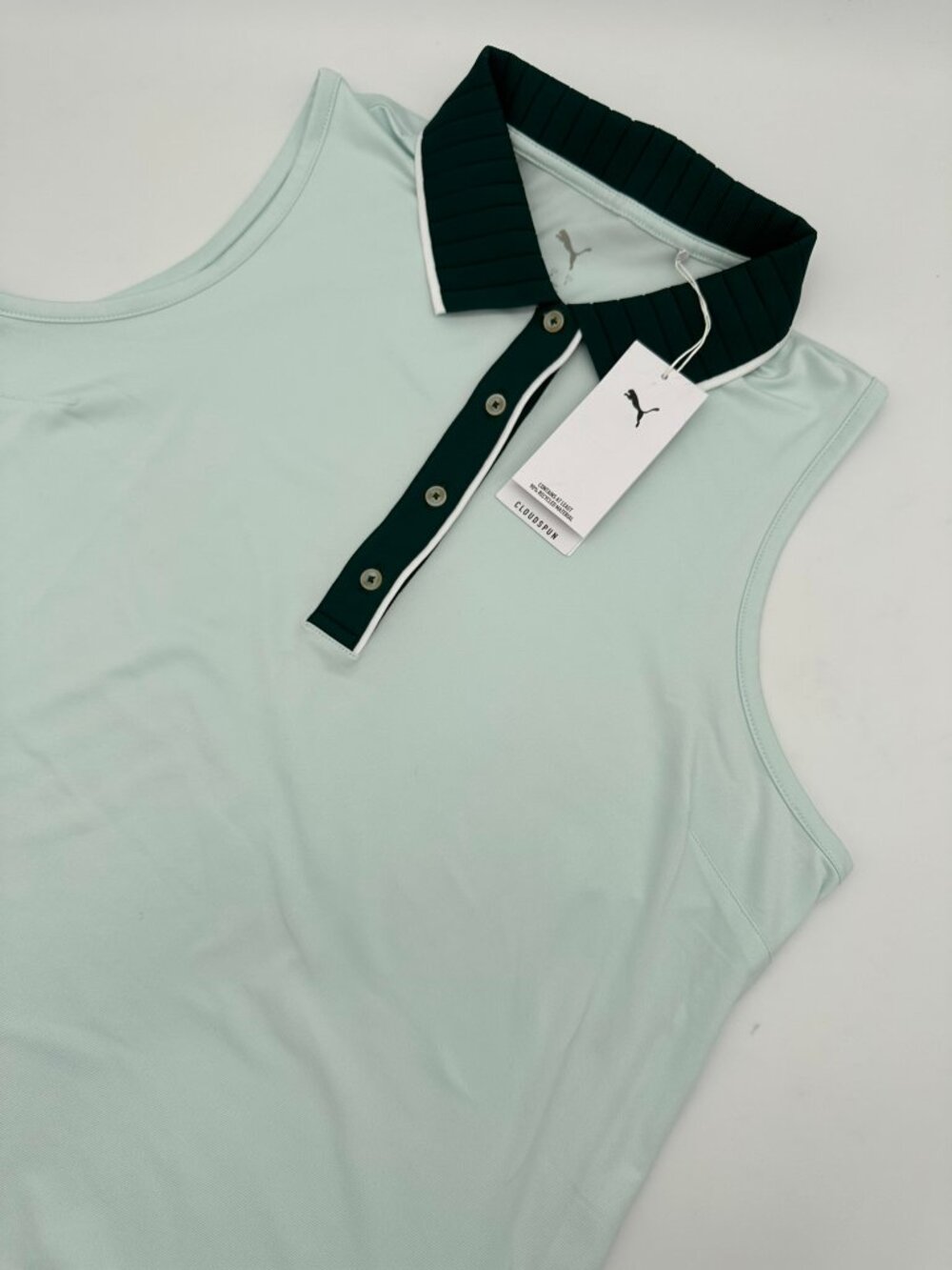 PUMA Women's CLOUDSPUN Bridges Sleeveless Golf Polo Top Size Large Blue/Green